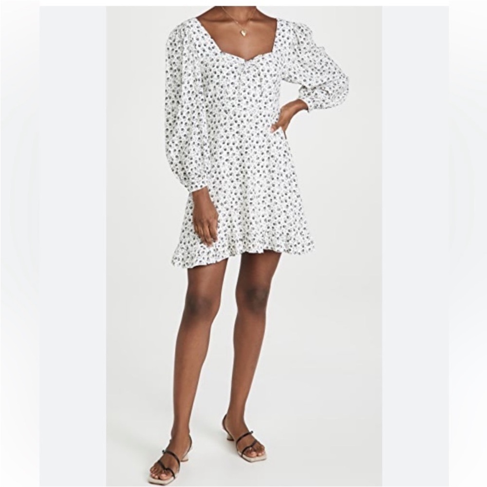 Faithfull the Brand Calla Floral Dress White Black Sweetheart Neckline Size 6